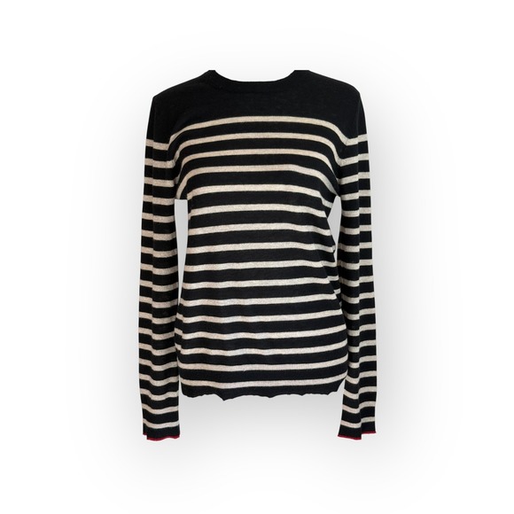 Zadig & Voltaire Medium Cashmere Striped Knit Top Raw Hem Crew Neck Light - Picture 1 of 10